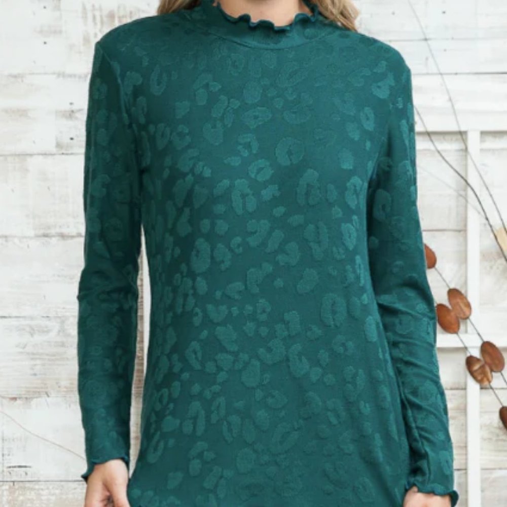 Leopard Long Sleeve Turtleneck Top - Green